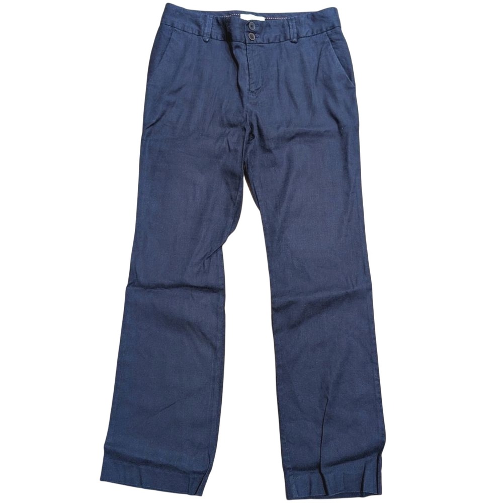 Elevenses Linen Pants‎ Womens 10 Trouser Straight Leg Dressy Navy Blue Classic